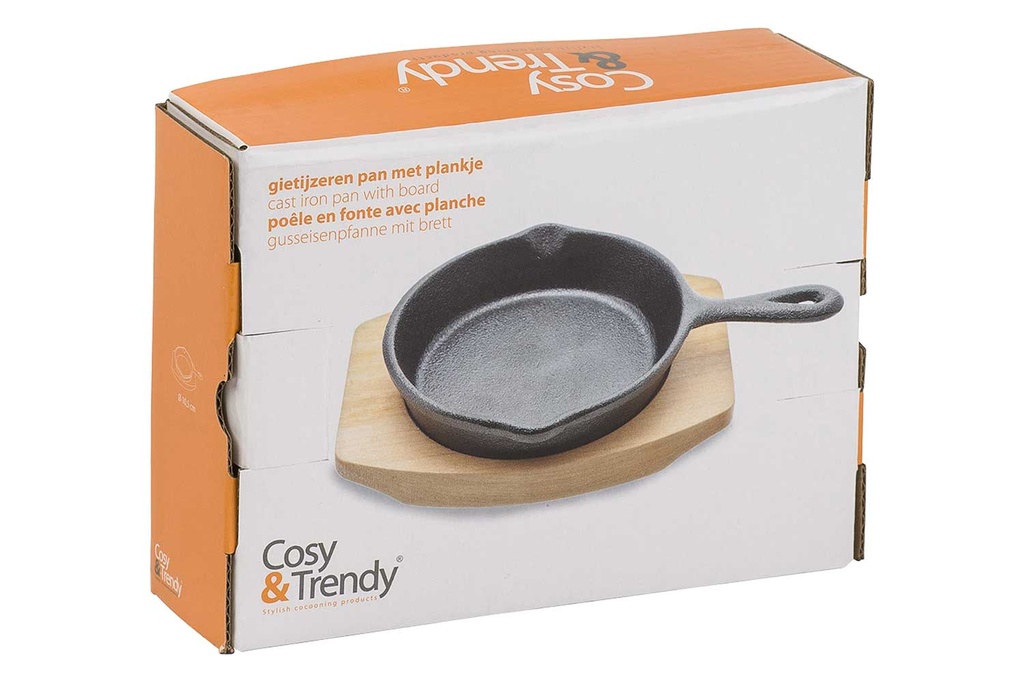 gietijzer pan 10.5cm met plankje