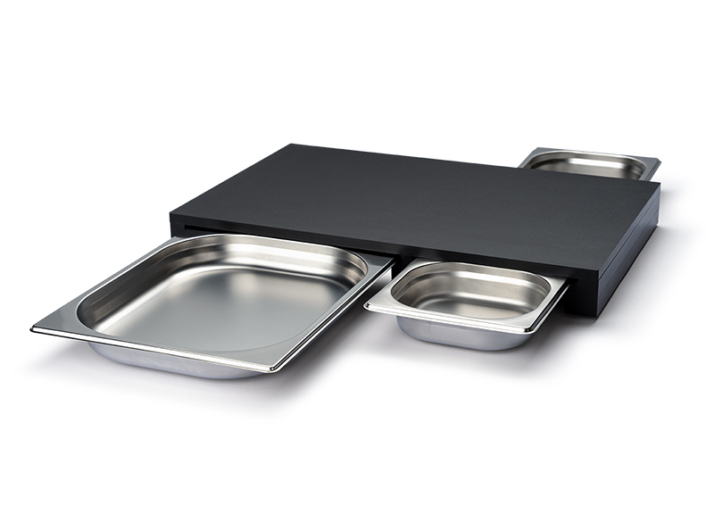 snijplank met 3 rvs lades, duracore black 49.5x32.5x5