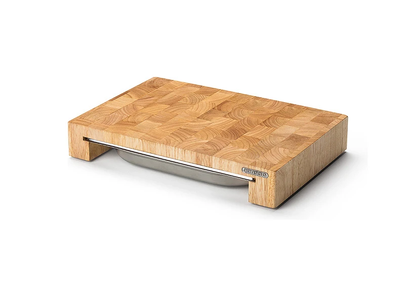 snijplank met roestvrijstalen lade, rubberhout kops 48x32.5x6.5