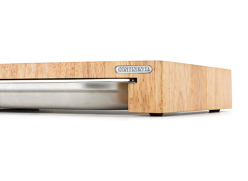 snijplank met roestvrijstalen lade, rubberhout kops 48x32.5x6.5