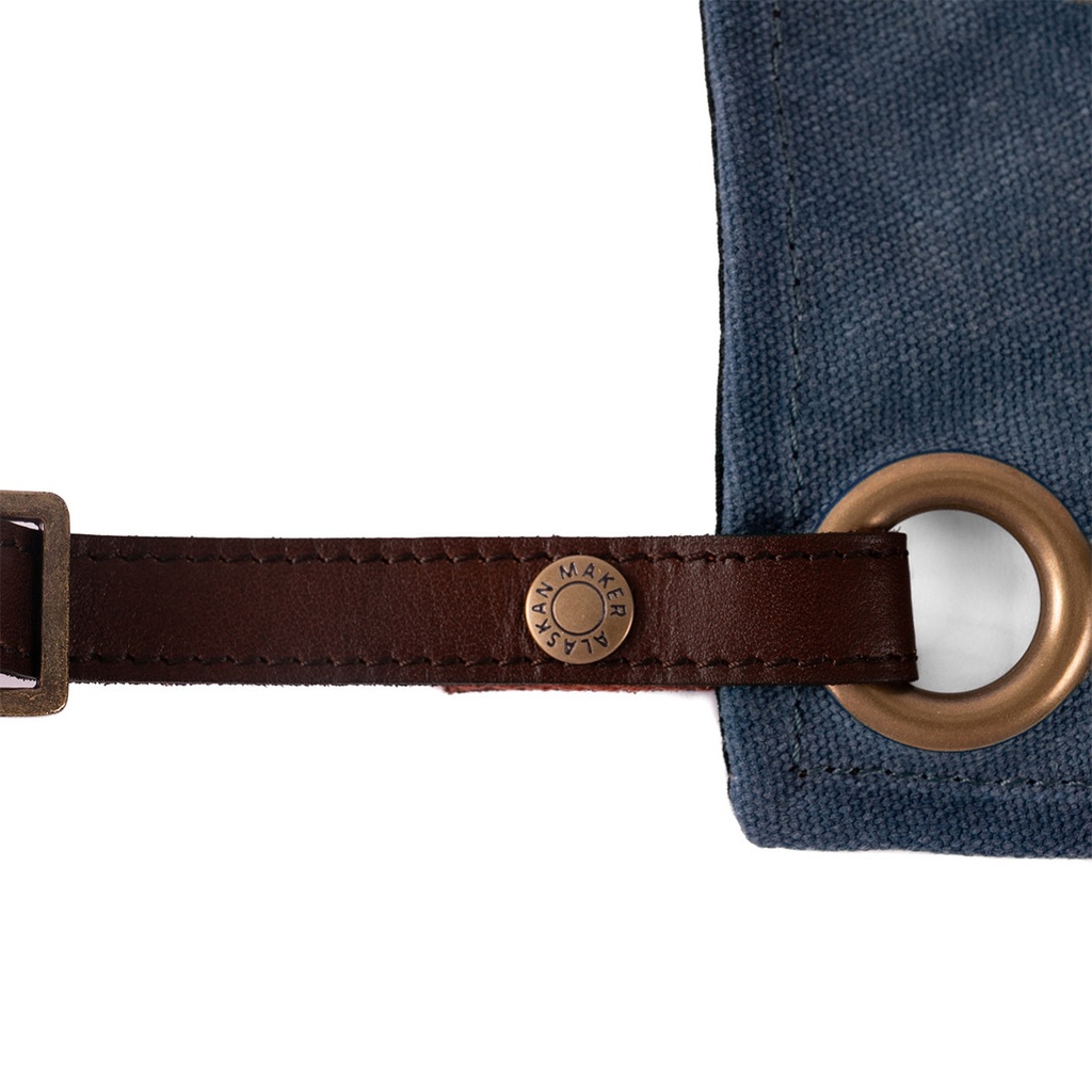 schort n°547 gewaxt canvas en leder - marine blauw