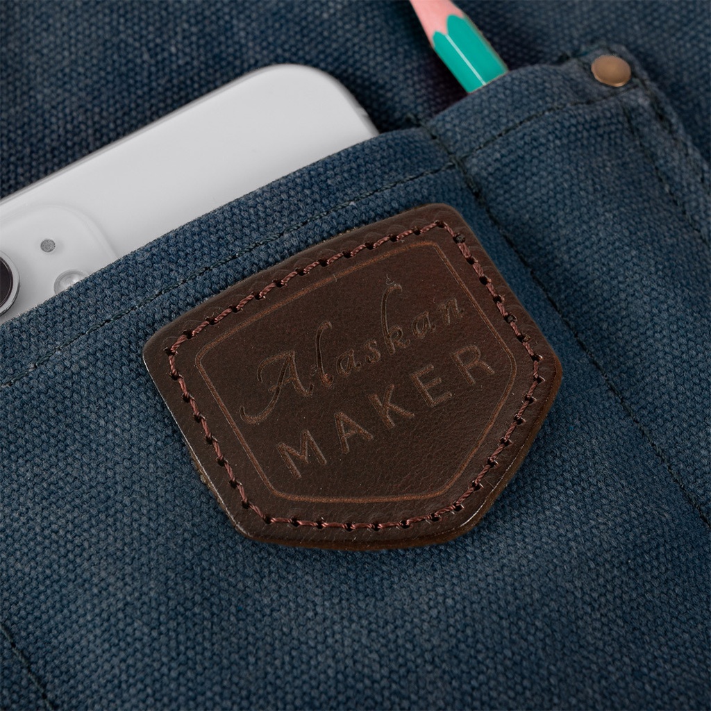 schort n°547 gewaxt canvas en leder - marine blauw