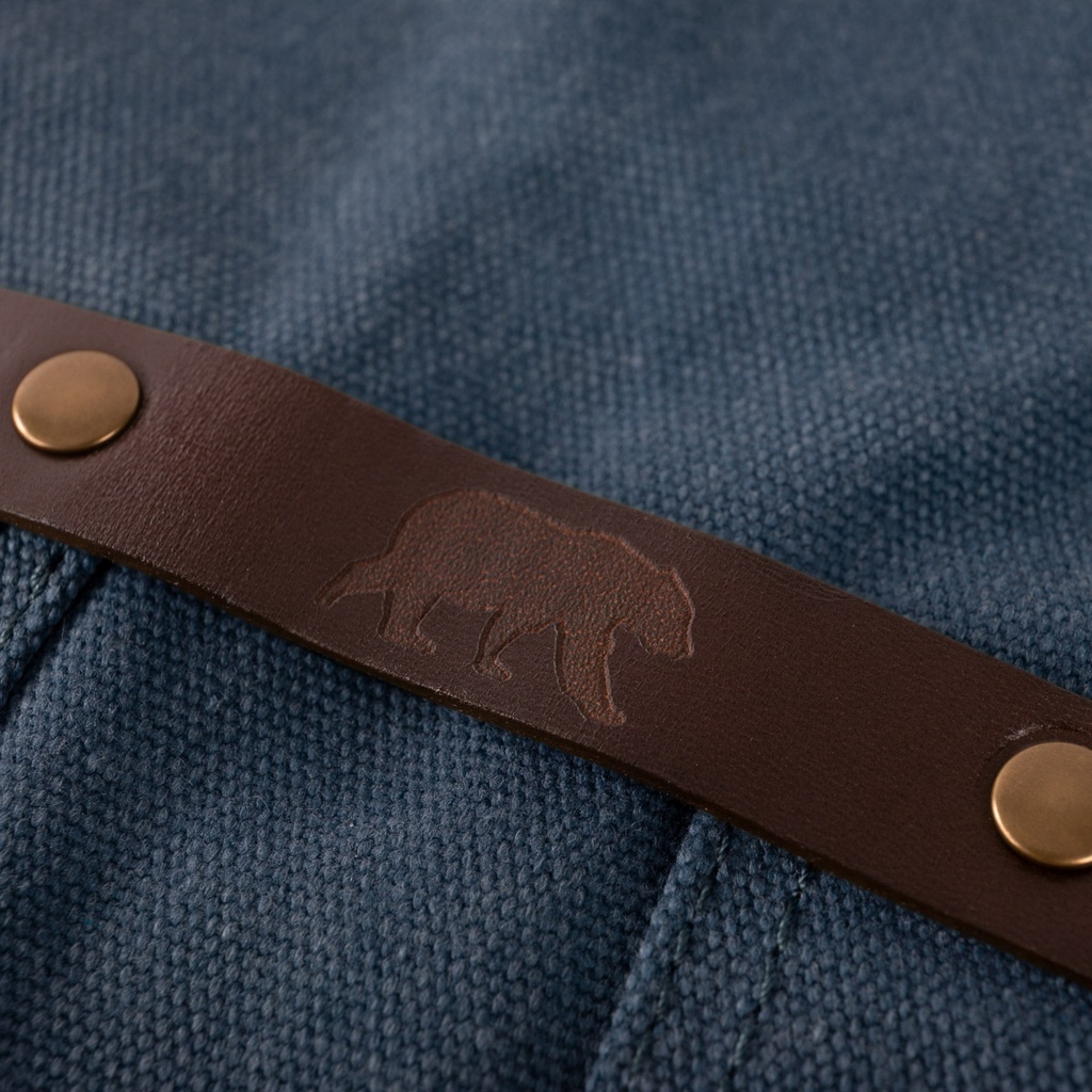 schort n°547 gewaxt canvas en leder - marine blauw