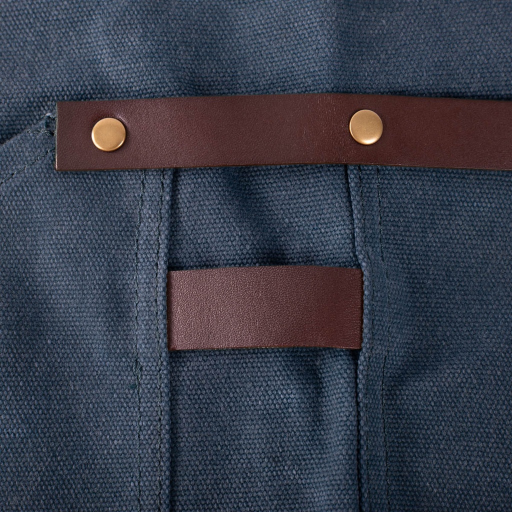 schort n°547 gewaxt canvas en leder - marine blauw