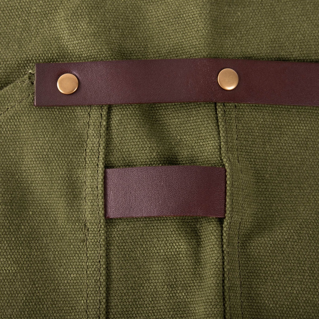 schort n°547 gewaxt canvas en leder - olijfgroen