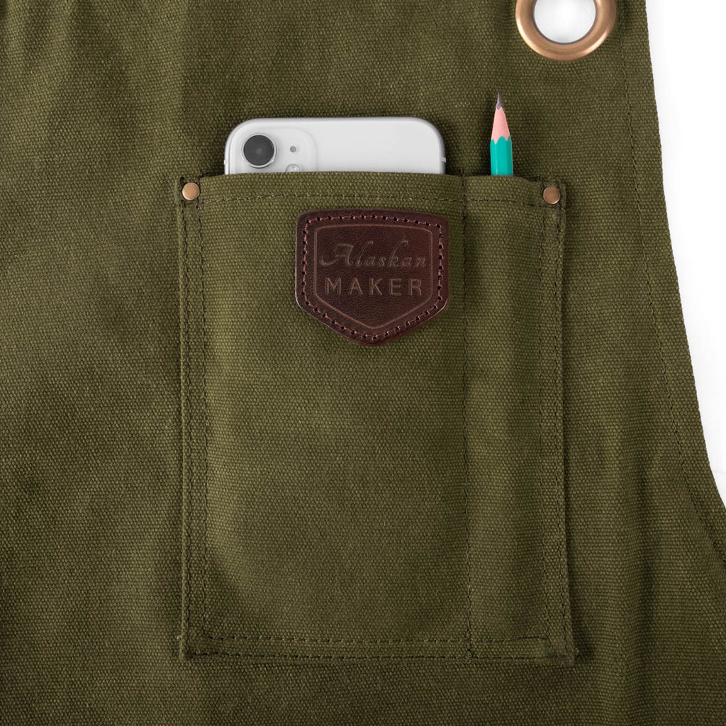 schort n°547 gewaxt canvas en leder - olijfgroen