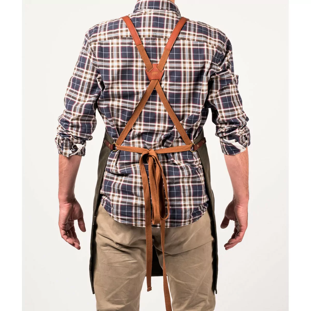 schort n°547 gewaxt canvas en leder - olijfgroen