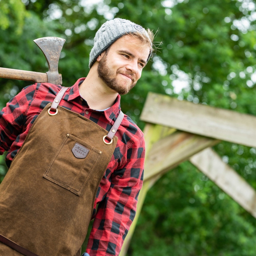 schort n°547 gewaxt canvas en leder - tobacco