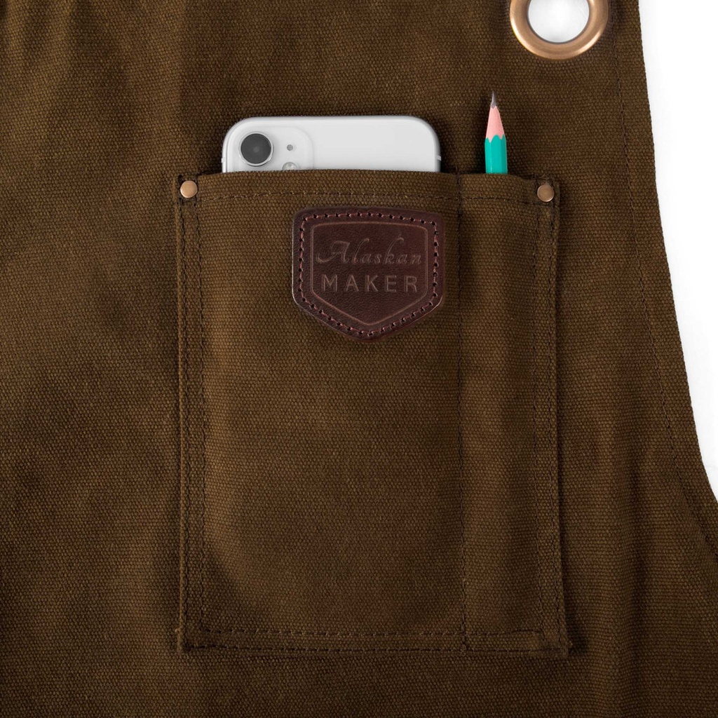 schort n°547 gewaxt canvas en leder - tobacco