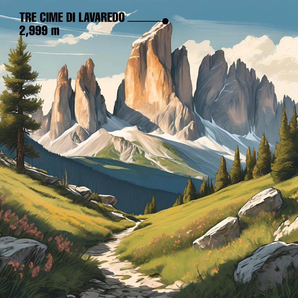 set van 2 topographic glazen - Tre Cime & Mt Rosa