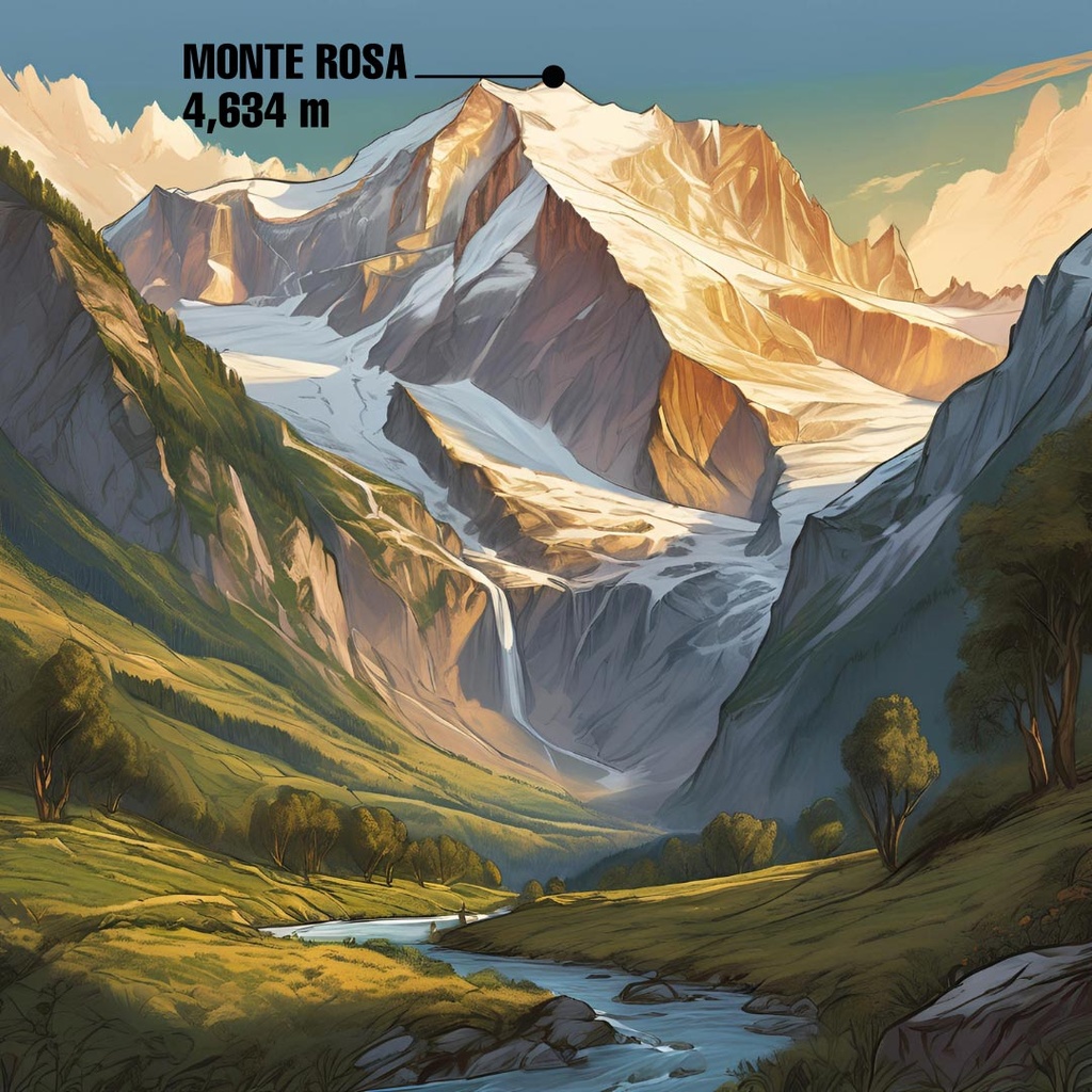 set van 2 topographic glazen - Tre Cime & Mt Rosa