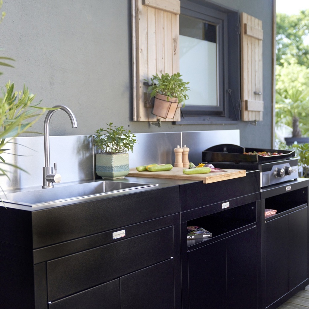 keukenmeubel voor plancha met tablet 80 x 55 cm, zwart