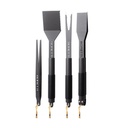 4-delige set (tang, spatel, vork, pincet)