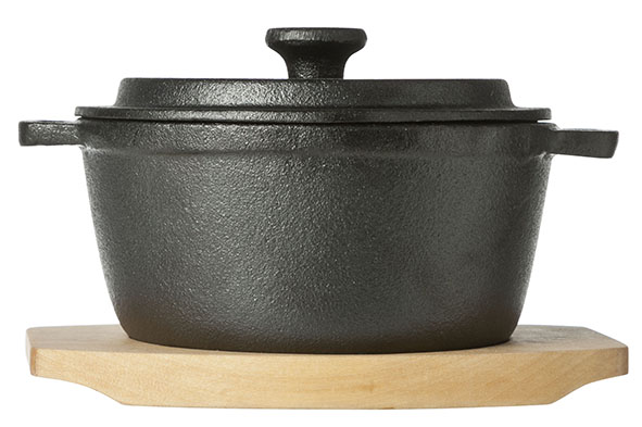 Gietijzeren potje met deksel 550 ml, met plankje