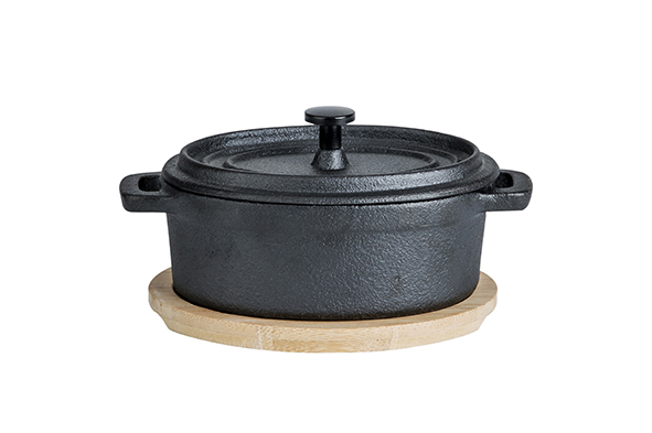 Gietijzeren potje ovaal 15.5 cm, met plankje