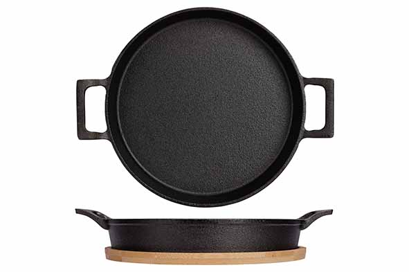 Gietijzeren gratinschotel 20 cm, met plankje