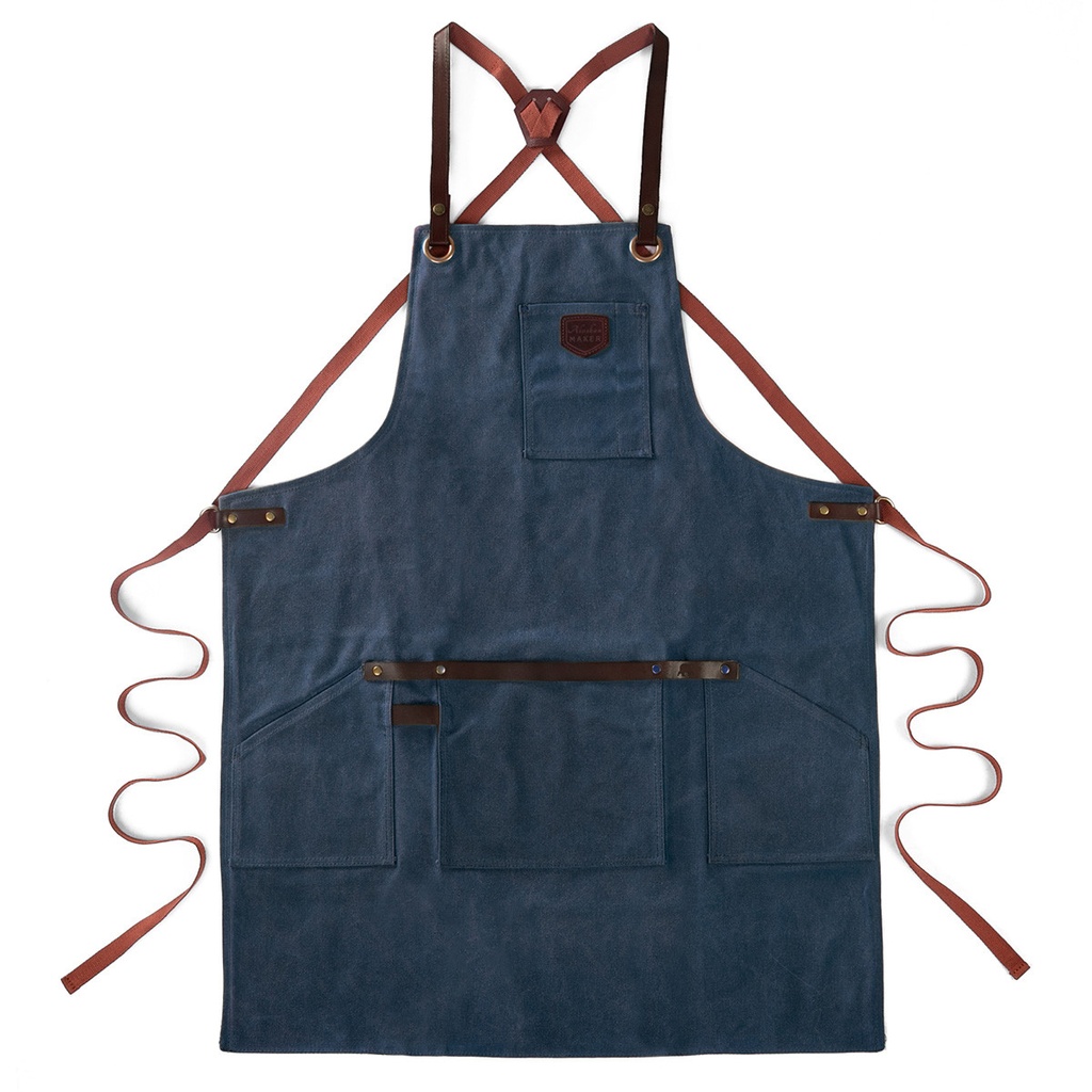 Schort n°547 gewaxt canvas en leder - marineblauw