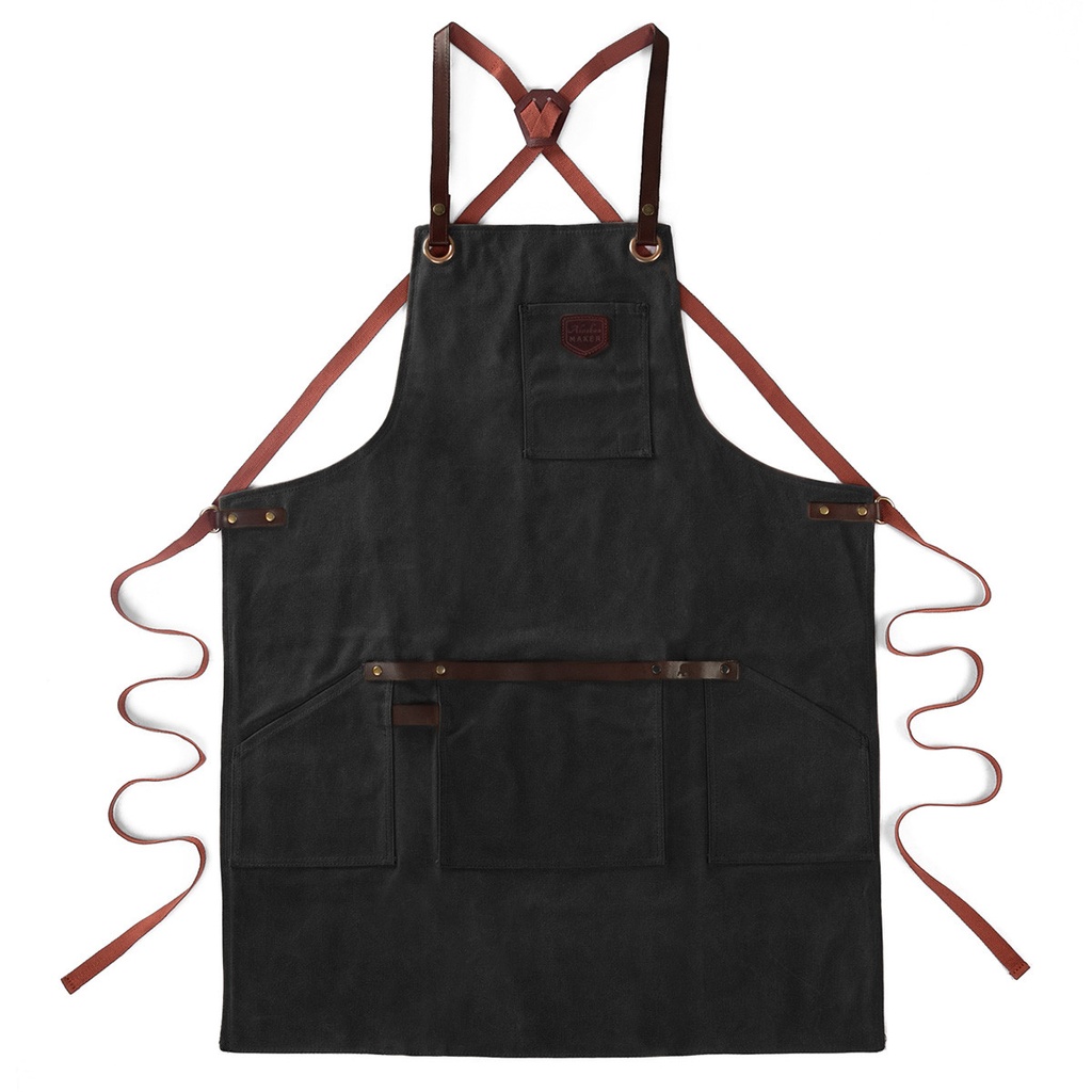 Schort n°547 gewaxt canvas en leder - Zwart