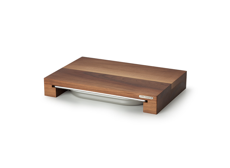 Snijplank met rvs lade, walnoot 48x32.5x6 