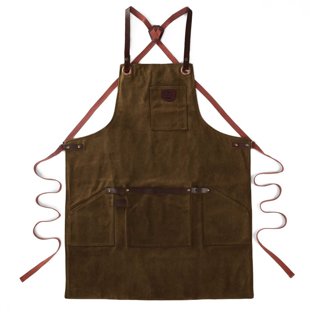 Schort n°547 gewaxt canvas en leder - tobacco