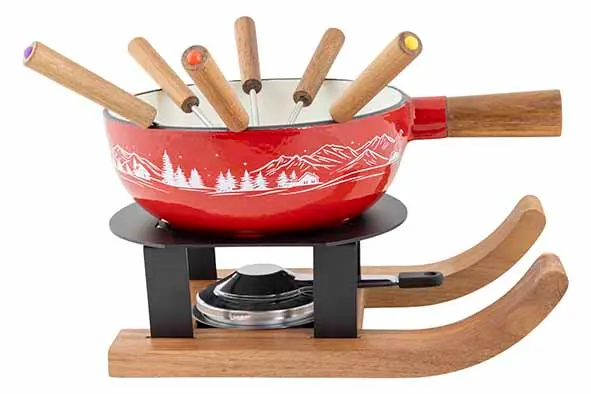 Aspen fondueset ski D22 rood + 6 vorken